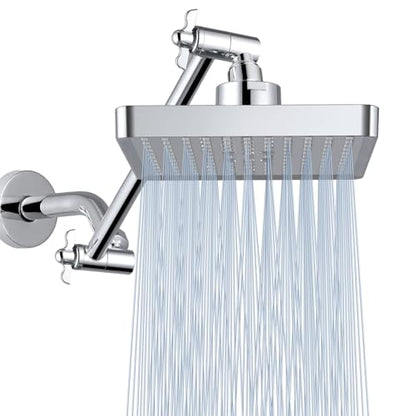 High Pressure Rain Shower Head with 11'' Extension Arm - High Flow Rainfall Showerhead - Luxury Modern Look - Pressure Boosting(Square, Chrome) - color: Chrome, style: 6" Square