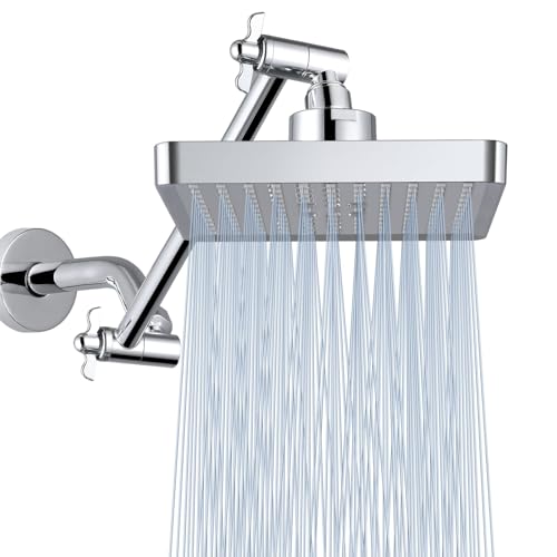 High Pressure Rain Shower Head with 11'' Extension Arm - High Flow Rainfall Showerhead - Luxury Modern Look - Pressure Boosting(Square, Chrome) - color: Chrome, style: 6" Square