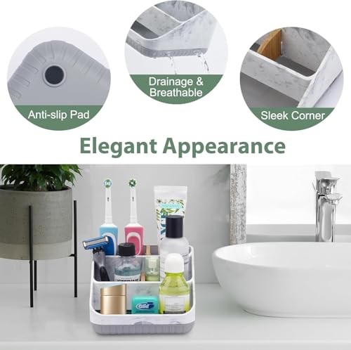 Bathroom Toothbrush Holders,6 Slots,Detachable for Easy Clean, Grey/Marble | Electric Toothbrush, with bamboo divider, drainage hole, BPA-free,bathroom,office,kictchen,vanity countertop organizer - color: Grey Marble/Grey
