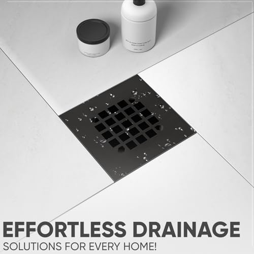 4-1/4” Square Snap-in Matte Black Shower Drain - Stainless Steel Replacement - 4.25 inch Durable Floor Cover -Snap-in - Easy Installation Universal Grate Strainer - color: Black