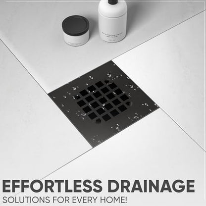 4-1/4” Square Snap-in Matte Black Shower Drain - Stainless Steel Replacement - 4.25 inch Durable Floor Cover -Snap-in - Easy Installation Universal Grate Strainer - color: Black