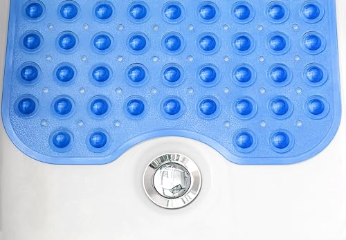 Extra-Long Non-Slip Bathtub & Shower Mat 39”x16” (Smooth/Non-Textured Tubs Only) Safe, Clean, Machine-Washable, Superior Grip&Drainage, Vinyl, Transparent Blue - color: Transparent Blue, size: 39" x 16" (Rectangular)