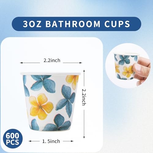 Tamone 600 Pack 3 oz Bathroom Cups, Small Paper Cups Flower Design, Mouthwash Cups, Disposable Paper Cups,3oz Paper Cups for Party, Picnic, BBQ, Travel, Home and Event - color: Blue