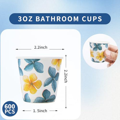 Tamone 600 Pack 3 oz Bathroom Cups, Small Paper Cups Flower Design, Mouthwash Cups, Disposable Paper Cups,3oz Paper Cups for Party, Picnic, BBQ, Travel, Home and Event - color: Blue