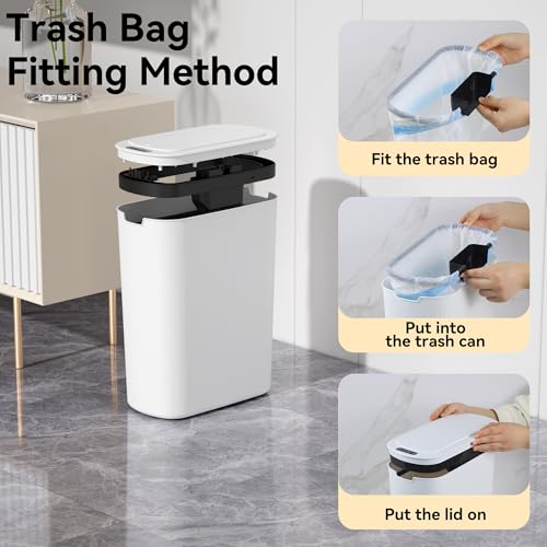 5 Gallon Motion Sensor Bathroom Trash Can Automatic Garbage Cans with Lid Touchless Smart Slim Plastic Trash Bin for Kitchen, Bedroom, Toilet, Office, Living Room - color: White