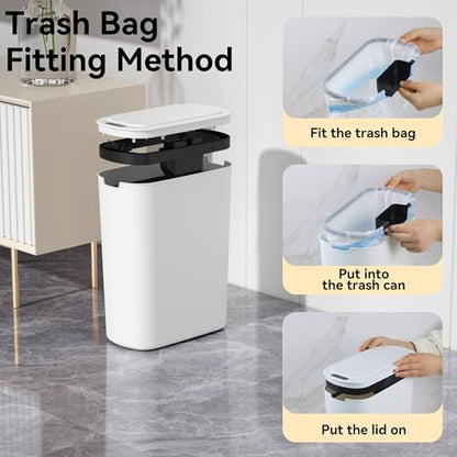 5 Gallon Motion Sensor Bathroom Trash Can Automatic Garbage Cans with Lid Touchless Smart Slim Plastic Trash Bin for Kitchen, Bedroom, Toilet, Office, Living Room - color: White