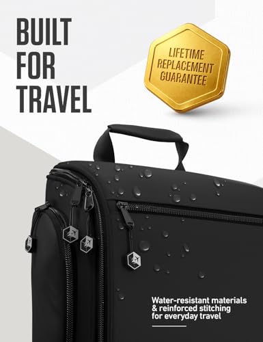 VENTURE 4TH Hanging Travel Toiletry Bag, 18 Compartments - Black | Hangs on rails, hooks or doors; stands upright. Removable TSA pouch. Water-resistant Nylon 290D Twill, reinforced stitching. - color: Black