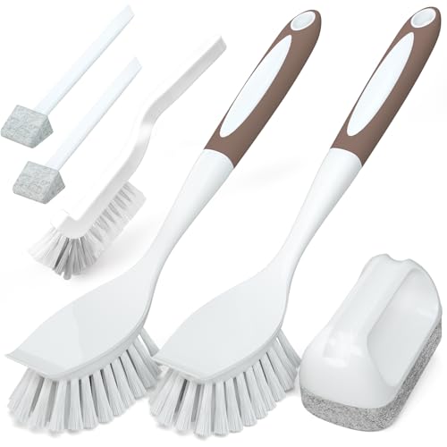 Holikme Dish Brush Cleaning Brush Set for Cleaning Groove Gap,Brown | Dish Brush Set Cleaning Brush Set, Scouring Pad for Cleaning, Groove Gap Brushes for Pot, Pan, Abrasive Wheel Brushes - color: Brown