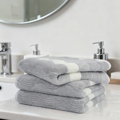 Microfiber Bathroom Hand Towels, 16 x 31 Inch, 3Pack Grey Ripples | Ultra Soft, Makeup Remover Cloth, Face Cleansing Towel - color: Lgreyx3