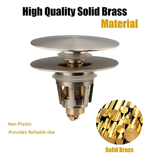 Universal Bathroom Sink Drain Stopper, Fits Most Pop-Up Drains for Vessel Sink Lavatory Vanity, Sink Drain Strainer with Detachable Hair Catcher, Tested by Plumber in US (Brushed Nickel) - color: Brushed Nickel