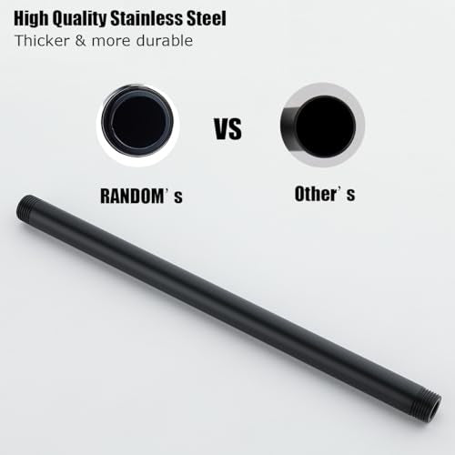 RANDOM Shower Arm with Flange,12 Inches Ceiling Mount Shower Head Extension Arm Straight Arm Ceiling-Mounted For Fixed Shower Head,Matte Black.RD91038-12MB - color: 12″ Matte Black(Round Flange)