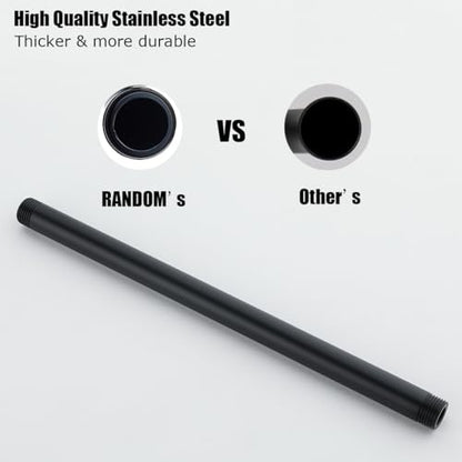 RANDOM Shower Arm with Flange,12 Inches Ceiling Mount Shower Head Extension Arm Straight Arm Ceiling-Mounted For Fixed Shower Head,Matte Black.RD91038-12MB - color: 12″ Matte Black(Round Flange)