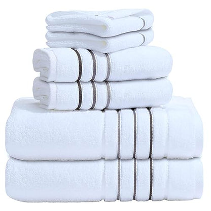 Bath Towels Set for Bathroom – Luxury 6-Piece Cotton Towels, Soft Absorbent & Quick Dry, 600 GSM Bath Towels for Bathroom, Hotel Spa Quality (White/Charcoal, 6- Bath Towel Set) - color: White/Charcoal