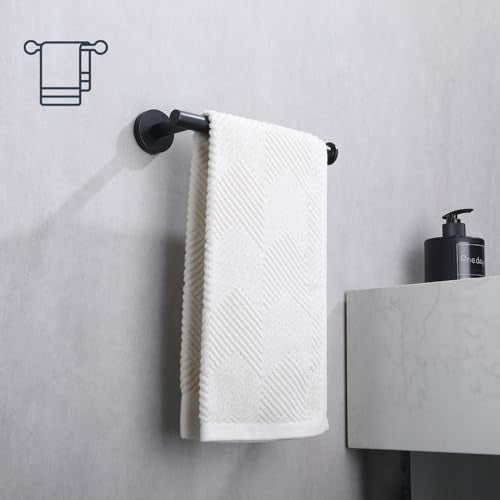 TASTOS Hand Towel Holder Towel Ring, Premium Stainless Steel Hand Towel Bar Heavy Duty Wall Mounted Modern Bath Accessories, 9 Inch Towel Rack for Bathroom Kitchen, Matte Black - color: Matte Black