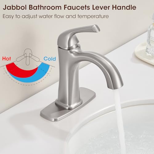 Brushed Nickel Single Hole Bathroom Faucet, Single Handle Brass Bathroom Sink Faucet, Lavatory Vanity Faucet for 1 or 3 Holes, Bathroom Faucets with Pop Up Drain and Supply Lines, Deck Plate - color: A-Brushed Nickel
