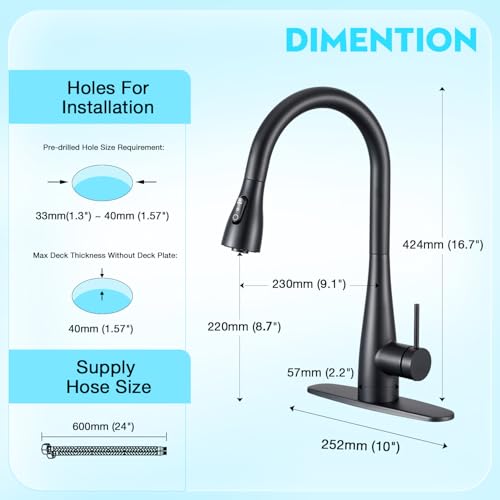 CREA Black Kitchen Faucet, Pull Down Black Kitchen Faucets with Sprayer 3 Modes, Uitility Laundry Faucets Single Hole Bar Sink Faucet 360° Swivel High Arc RV Stainless Steel Faucet, Matte Black - color: Black, style: elliptical