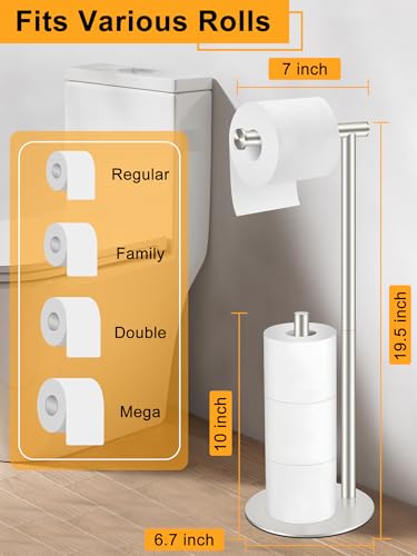 Toilet Paper Holder Stand, Rustproof Modern Free Standing Bathroom Tissue Holder Storage for 4 Rolls, Stainless Steel Anti-Slip Base with Reserve, Brushed Nickel, YOFOVI