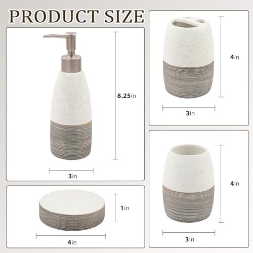 CERBIOR Bathroom Accessories Set,4 PCS Ceramic Bath Accessory,Grey White | Includes Toothbrush Holder, Toothbrush Cup, Soap Dish for Decorative Countertop and Housewarming Gift - style: White-Grey