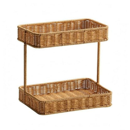 Two Tier Storage Rack Woven Rattan Storage Rack Thickened Edges Countertop Organizer for Vanity Table, Small, Widened Lower Layer - size: Small, Widened Lower Layer