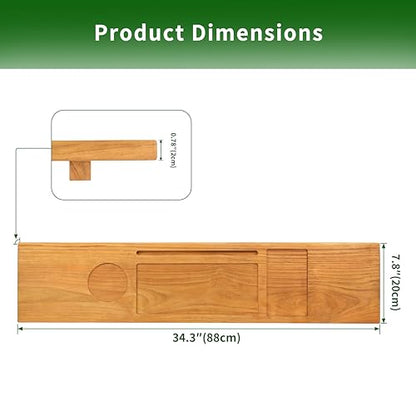 VaeFae Teak Wood Bathtub Tray Table with Wine and iPad Holder | Thoughtful design, Luxury experience, Smooth Surface, Multi-Slot Layout - size: 34.3" x 7.8" x 0.8"