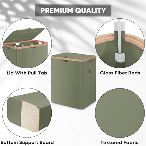BALEINE Laundry Hamper with Lid, Tall Laundry Baskets with Bamboo Pull Handles, Large Laundry Bin with Internal Support (36 Gal/140L, Green) - color: Green, size: 140 liters
