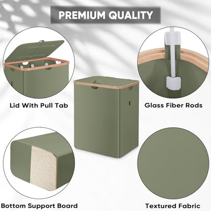 BALEINE Laundry Hamper with Lid, Tall Laundry Baskets with Bamboo Pull Handles, Large Laundry Bin with Internal Support (36 Gal/140L, Green) - color: Green, size: 140 liters