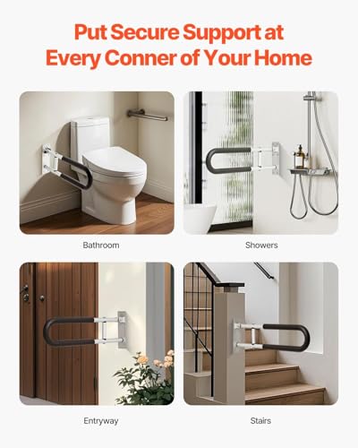 30 Inch U-Shaped Toilet Safety Rail, Foldable Grab Bar for Seniors, Anti-Slip Handle, 300 Lbs Capacity, Flip Up Toilet Grab Bars with Paper Holder for Enhanced Bathroom Safety Black