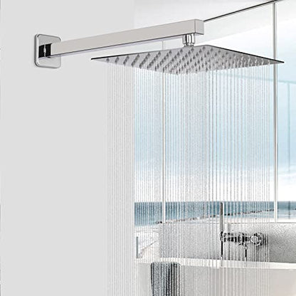 Shower Head with Extension Arm, High Pressure Square with ShowerArm, Stainless Steel Rainfall -Waterfall Full Body Coverage (10'' Shower with 16'' Arm, Chrome) - color: Chrome, size: 10'' Shower with 16'' Arm