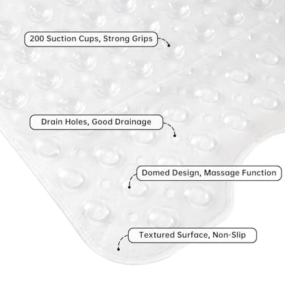 Wirhao Bathtub Mat Non Slip Shower Mat 39×16 Inches Bath Mat for Tub Machine Washable Tub Mat Large for Bathroom with Suction Cups and Drain Holes Clear - color: Clear