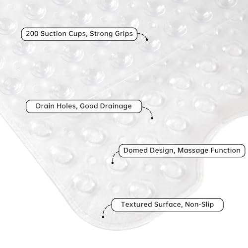 Wirhao Bathtub Mat Non Slip Shower Mat 39×16 Inches Bath Mat for Tub Machine Washable Tub Mat Large for Bathroom with Suction Cups and Drain Holes Clear - color: Clear