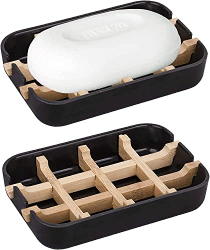 Aoheuo Modern Bamboo Fiber soap Holder and soap Dish Combination (Removable), Black, 5.12 Long by 3 Wide, 0.98 inches high, Used in Kitchens, bathrooms, and bar Sinks - color: Black, size: 1Pack (Bamboo)