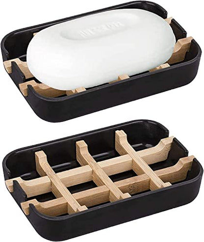 Aoheuo Modern Bamboo Fiber soap Holder and soap Dish Combination (Removable), Black, 5.12 Long by 3 Wide, 0.98 inches high, Used in Kitchens, bathrooms, and bar Sinks - color: Black, size: 1Pack (Bamboo)