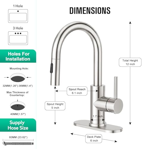 CREA Bathroom Faucet with Pull Out Sprayer,Brushed Nickel Single Handle Kitchen Bar Faucets for Mini Sink Pull Down Vanity Mixer Tap 2 Water Modes,cUPC/NSF - color: A-Brushed Nickel