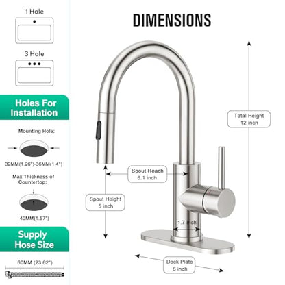 CREA Bathroom Faucet with Pull Out Sprayer,Brushed Nickel Single Handle Kitchen Bar Faucets for Mini Sink Pull Down Vanity Mixer Tap 2 Water Modes,cUPC/NSF - color: A-Brushed Nickel
