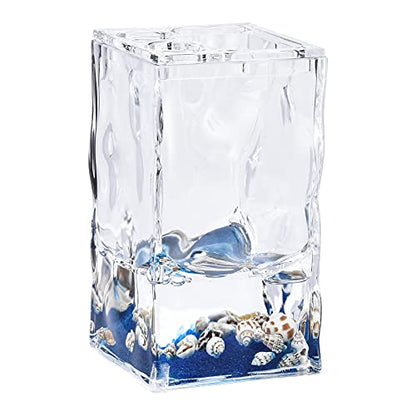 4 Piece Acrylic Liquid 3D Floating Motion Bathroom Vanity Accessory Set Oceam Theme Shell Toothbrush Holder, Tumbler, Soap Dispenser, Soap Dish - size: 4-piece, style: Shell