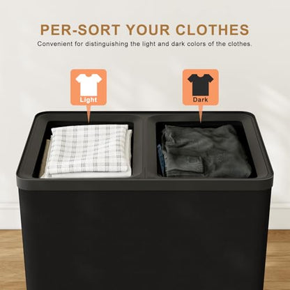 Double Laundry Hamper with Lid, 150L Large Laundry Basket 2 Compartments | Gasvadivum Dirty Clothes Hamper 2 Section with Portable Liner Bags and Handles for Laundry Room, Bedroom, Easy Assembly,Black - color: Black