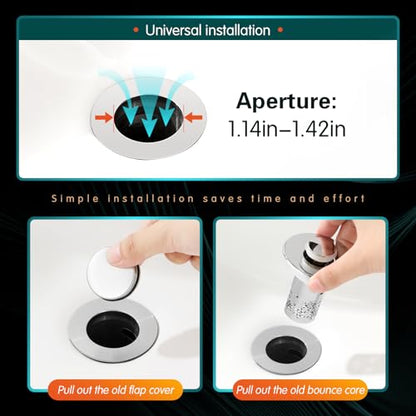 Pop Up Bathroom Sink Stopper, 2Pcs Bathroom Sink Drain Strainer with Removable Stainless Steel Filter Basket Hair Catcher, for US Universal Bathroom Kitchen Basin Sink Stopper Replacement