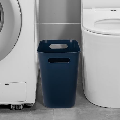 UUJOLY Plastic Small Trash Can Wastebasket, Garbage Container Basket for Bathrooms, Laundry Room, Kitchens, Offices, Kids Rooms, Dorms, 3.5 Gallon, Navy Blue, 2 Pack | Compact Sturdy Garbage Can for Bathroom, Laundry Room, Kitchen, Office, Kids Room, Dorm