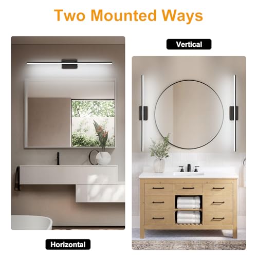 LED Bathroom Vanity Light, Modern Bathroom Light Fixture Over Mirror (3000K/4000K/6000K, Dimmable), Vanity Light Bar with Angle Adjustable, 40 Inch, Black - color: Black, size: 40 inch