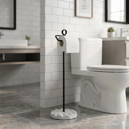 ROLABAM Toilet Paper Holder Stand with Extra Heavy Resin Base, Matte Black Free Standing Tissue Holder, No Tipping Design Fits Mega Rolls, Rustproof Metal Stand for Modern Bathroom - color: 012-matte Black