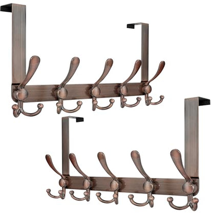 Over Door Hook 2.0 - Upgraded Version - Simple-Assembly, Strong, Heavy-Duty Stainless Steel 5-Tri-Hook Over The Door Hanger Rack, SimpleStrong Series, Antique Copper, Pack of 2 - color: Copper