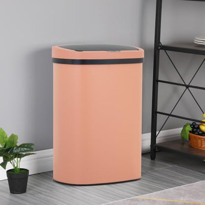 FDW Garbage Can 13 Gallon 50 Liter Kitchen Trash Can for Bathroom Bedroom Home Office Automatic Touch Free High-Capacity with Lid Brushed Stainless Steel Waste Bin - color: Pink, style: Stainless Steel
