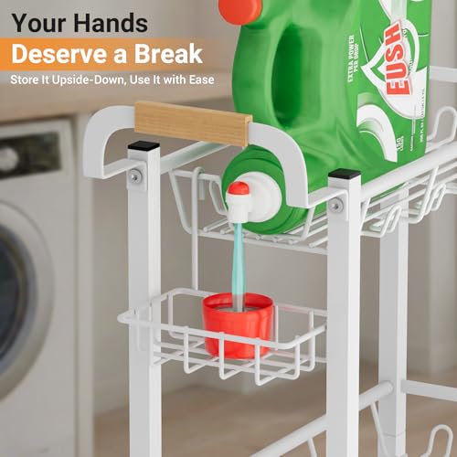 AOODA Laundry Room Cart with Top Detergent Holder, Metal Rolling Storage Cart Between Washer and Dryer, 3 Tier Narrow Laundry Room Organization and Storage with Wheels (White) - color: Arctic White