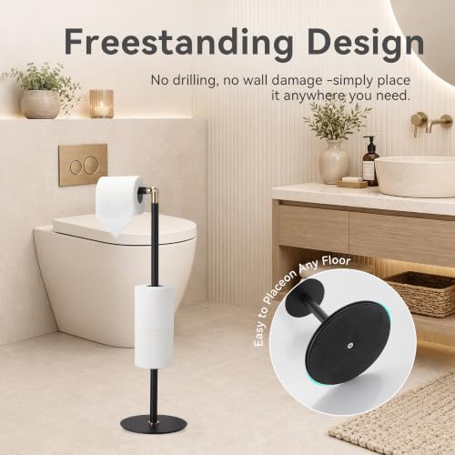 Black 3-Roll Tissue Holder, Weighted Base, Swivel Arm & Tray Black - color: Black Gold
