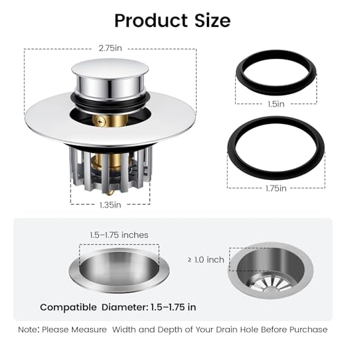SOTOMO Bathtub Stopper Pop-Up Drain Stopper with Hair Catcher, Tub & Shower Drain Protector with Strainer, Universal Bathroom Bathtub Plug for 1.5"–1.75" Drain Holes, Anti-Clog,Silvery