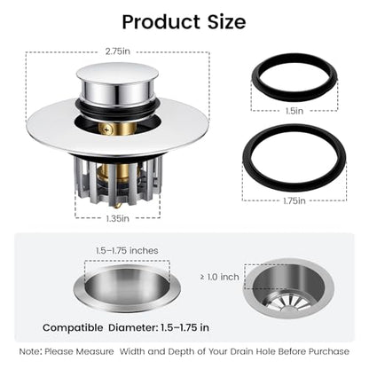 SOTOMO Bathtub Stopper Pop-Up Drain Stopper with Hair Catcher, Tub & Shower Drain Protector with Strainer, Universal Bathroom Bathtub Plug for 1.5"–1.75" Drain Holes, Anti-Clog,Silvery