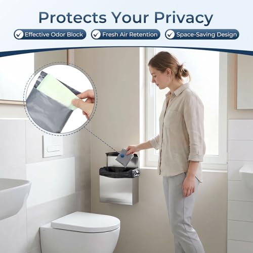 Sanitary Napkin Disposal Receptacle,9.4x7.8x3.5 inch Stainless Steel Wall Mounted Feminine Hygiene Waste bin with Disposable Sanitary Bags and Trash Bag Set for Bathroom,Office(Silver) - color: Silver