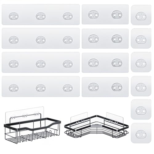 14 Pack Shower Caddy Adhesive Replacement, Strong Adhesive Hooks, Waterproof Shower Adhesive Strips, No Drilling, for Bathroom Storage Shelves - color: Transparent-14Pack