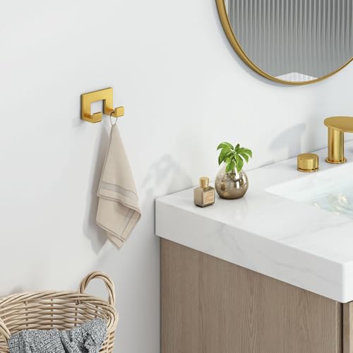 Angle Simple Bathroom Hand Towel Holder, Towel Coat Hook, Brushed Dark Gold | Deep Gold Tone, Solid 304 Stainless Steel, Double Hook for Robe Bath Sponge Bag, Tidy Shower Kitchen Laundry RV, Wall Mount - color: Brushed Dark Gold
