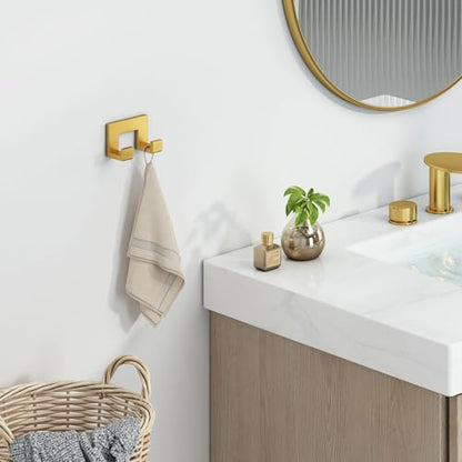 Angle Simple Bathroom Hand Towel Holder, Towel Coat Hook, Brushed Dark Gold | Deep Gold Tone, Solid 304 Stainless Steel, Double Hook for Robe Bath Sponge Bag, Tidy Shower Kitchen Laundry RV, Wall Mount - color: Brushed Dark Gold